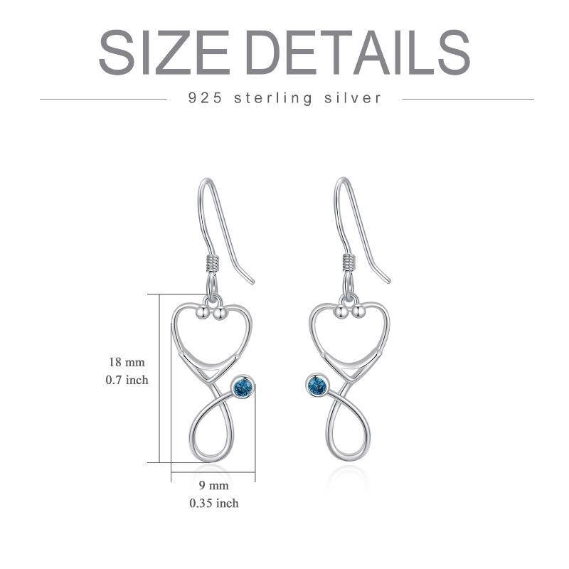 Sterling Silver Round Zircon Stethoscope Drop Earrings-5