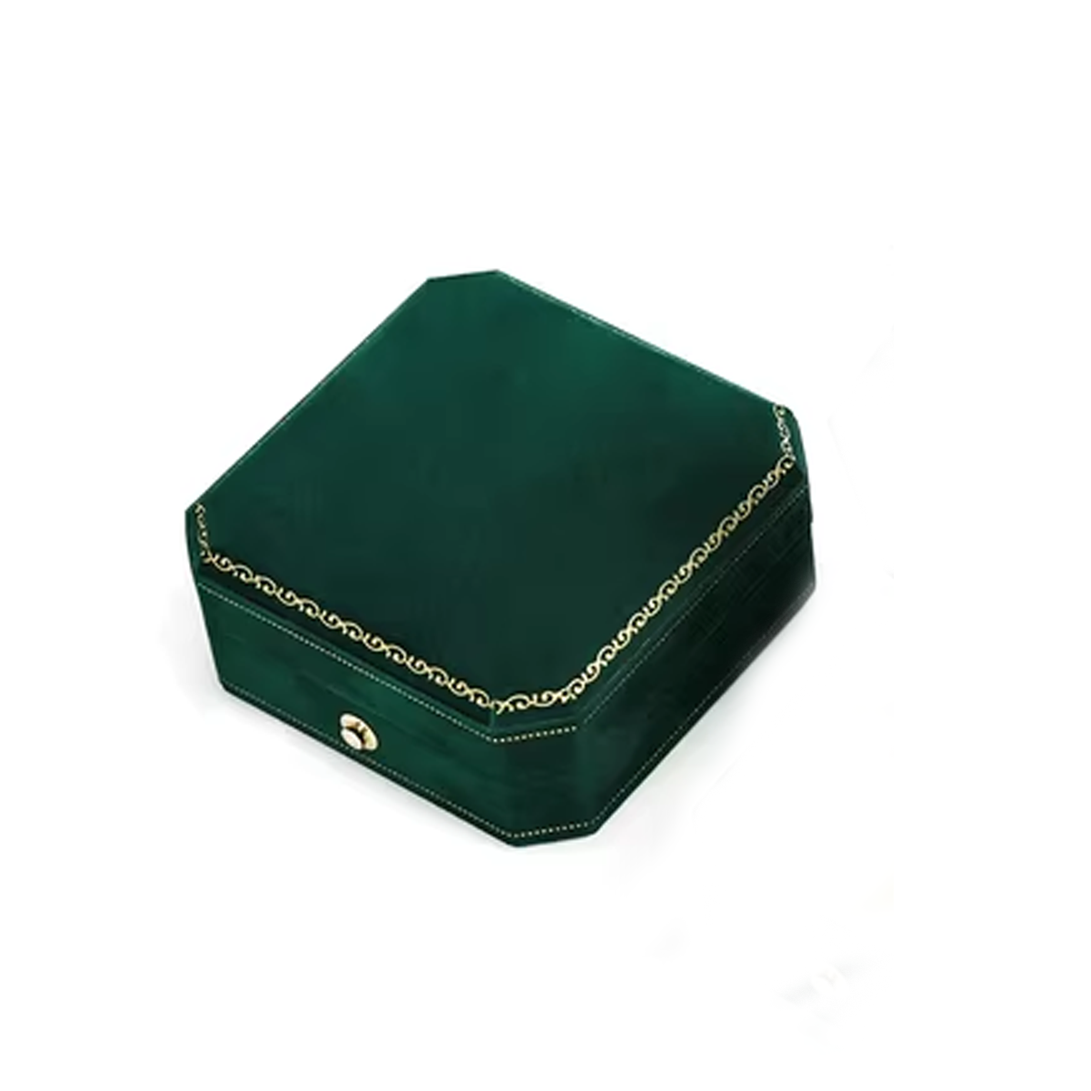 Octagonal Velvet Jewelry Box with Gold Edge and Gold Buckle Green Ring Box-2