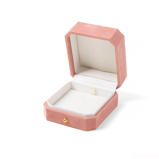Achteckige Schmuckschatulle aus Samt mit Goldrand und goldener Schnalle, rosa Anhängeretui