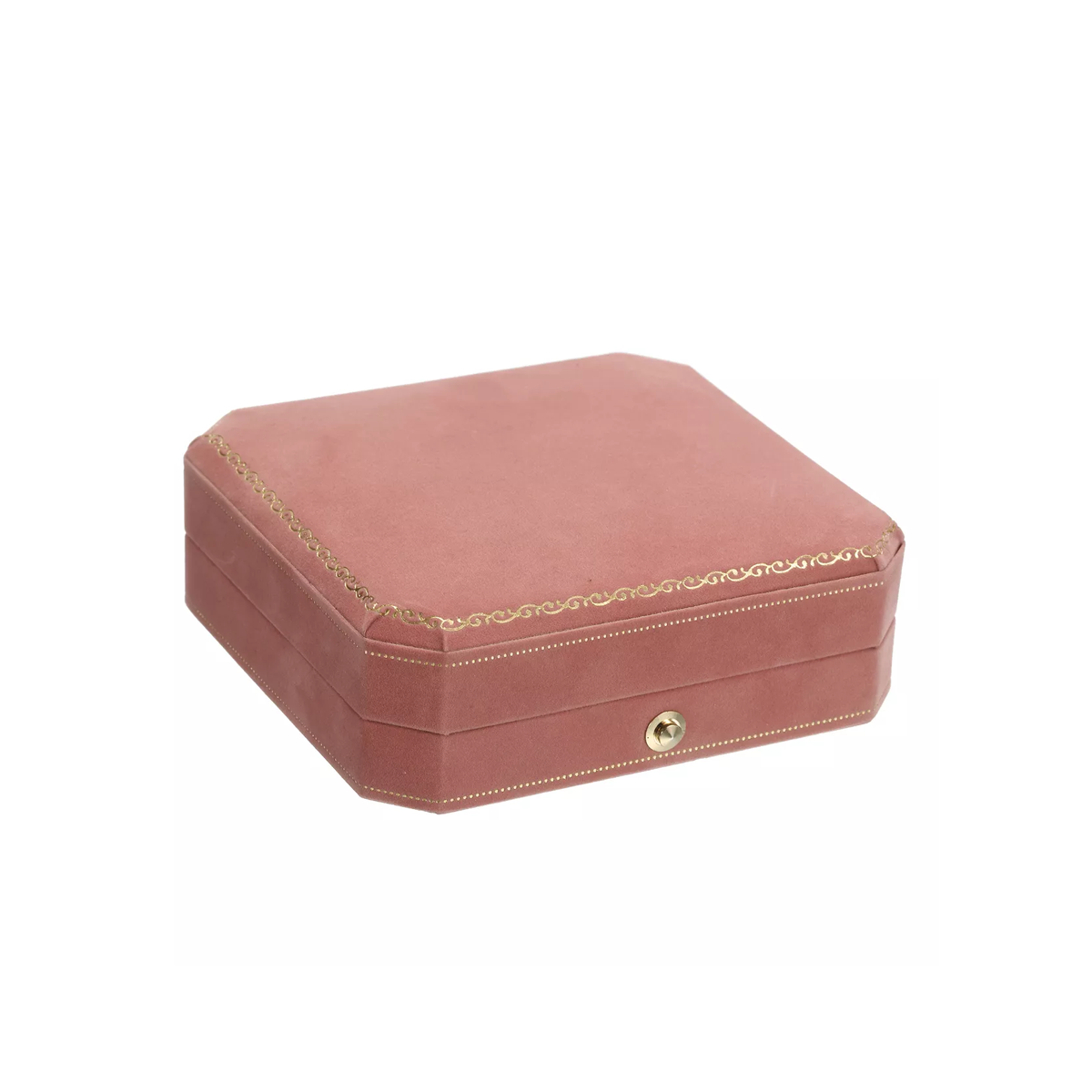 Octagonal Velvet Jewelry Box with Gold Edge and Gold Buckle Pink Pendant Case-3