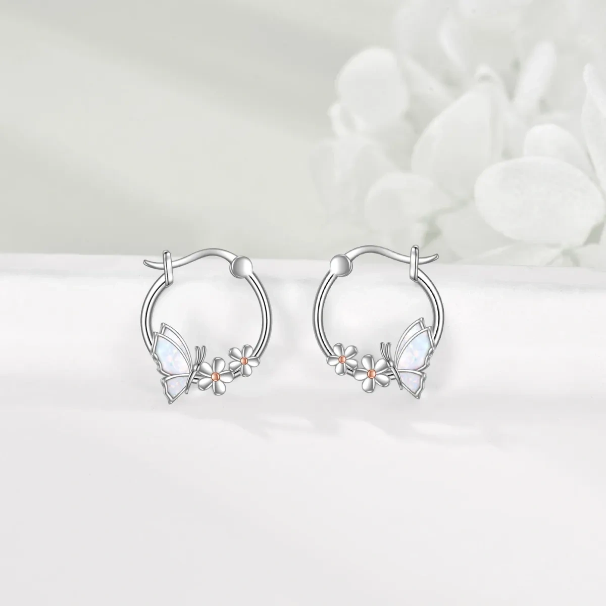 Créoles papillon en opale en argent sterling 925, cadeaux pour femmes, mamans, fête des mères-3