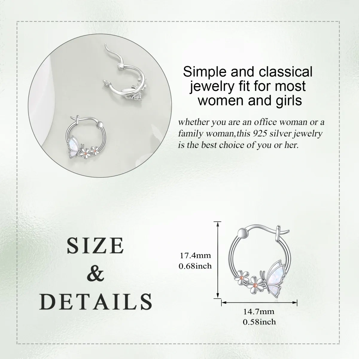 Créoles papillon en opale en argent sterling 925, cadeaux pour femmes, mamans, fête des mères-5