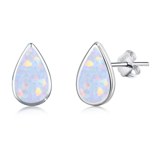 Sterling Silver Opal Drop Shape Stud Earrings-37