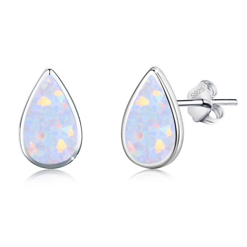 Sterling Silver Opal Drop Shape Stud Earrings-1