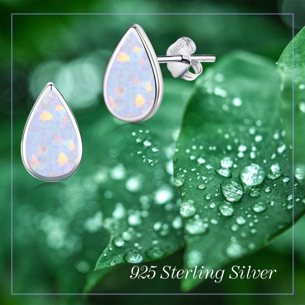 Sterling Silver Opal Drop Shape Stud Earrings-6