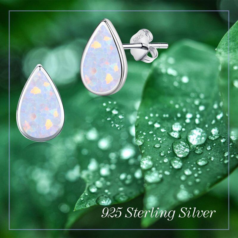 Brincos de pino em formato de gota de opala de prata esterlina-6