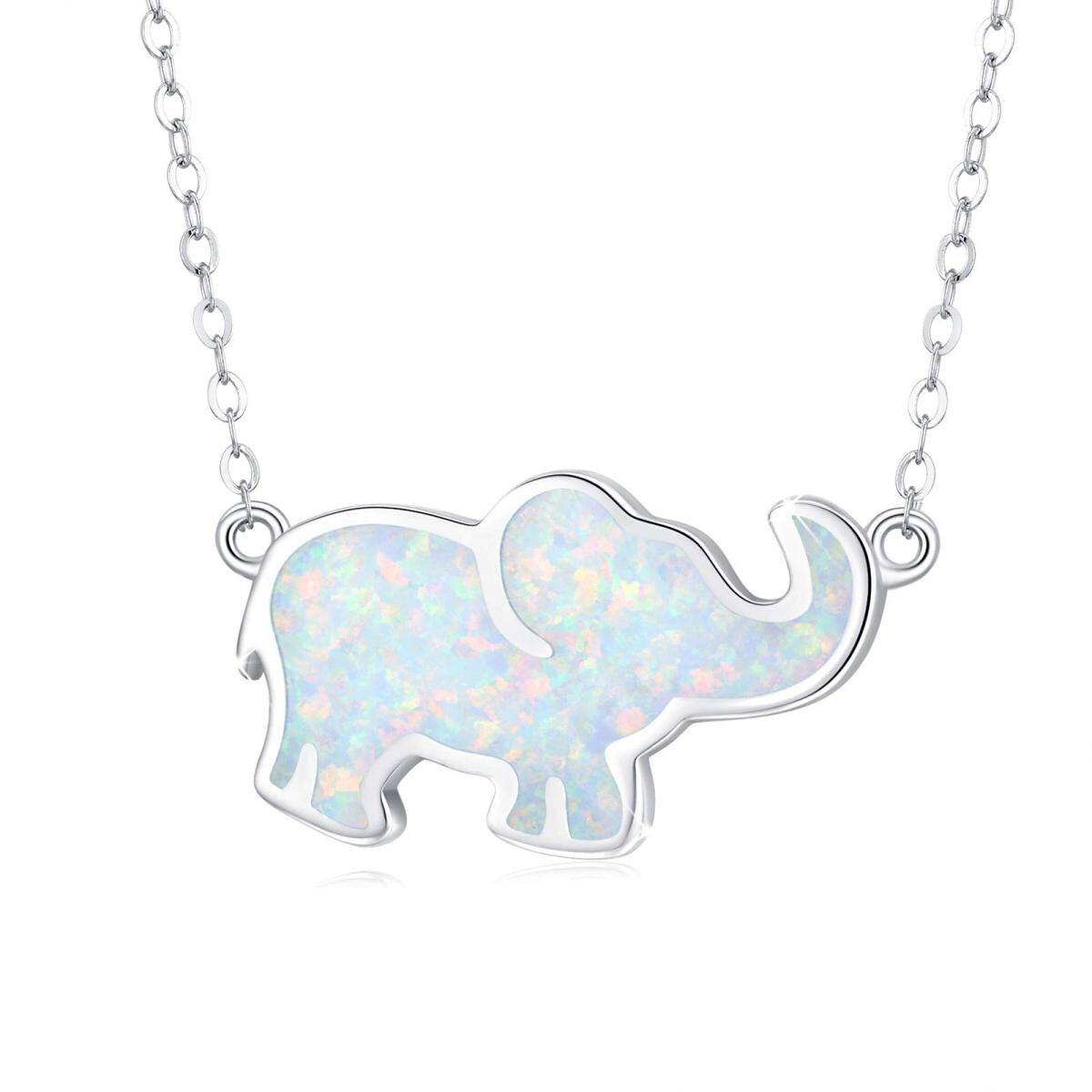 Sterling Silver Opal Elephant Pendant Necklace for Women-1