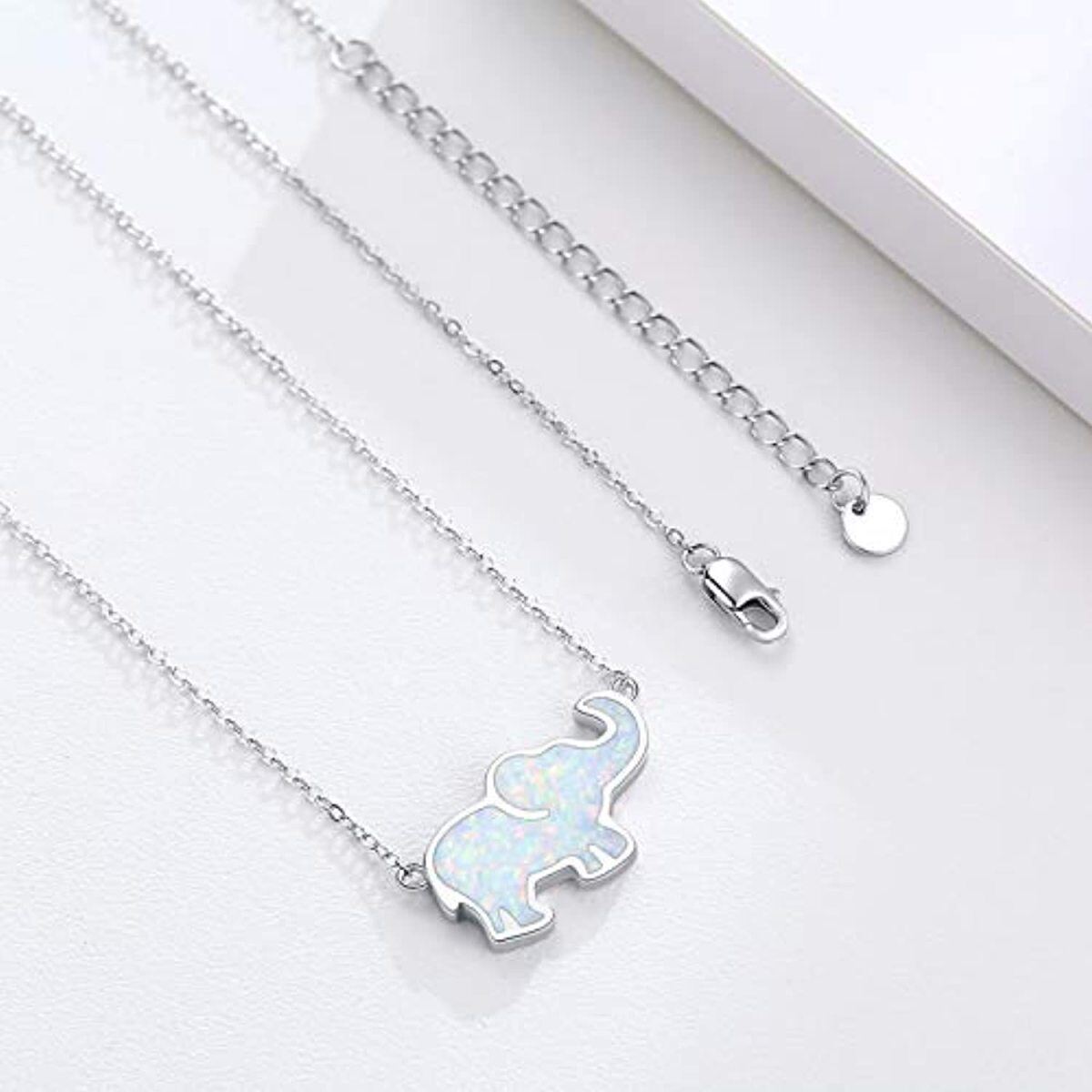 Sterling Silver Opal Elephant Pendant Necklace for Women-3