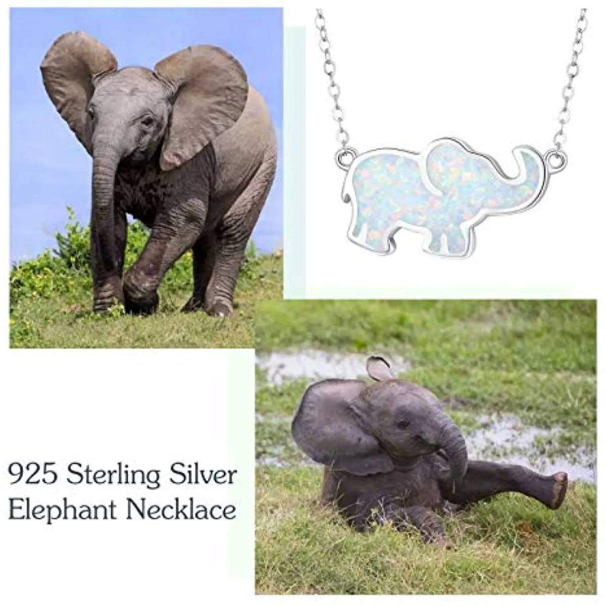 Sterling Silver Opal Elephant Pendant Necklace for Women-4