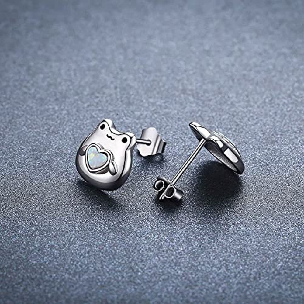 Pendientes de plata de ley con forma de corazón y rana de ópalo-4