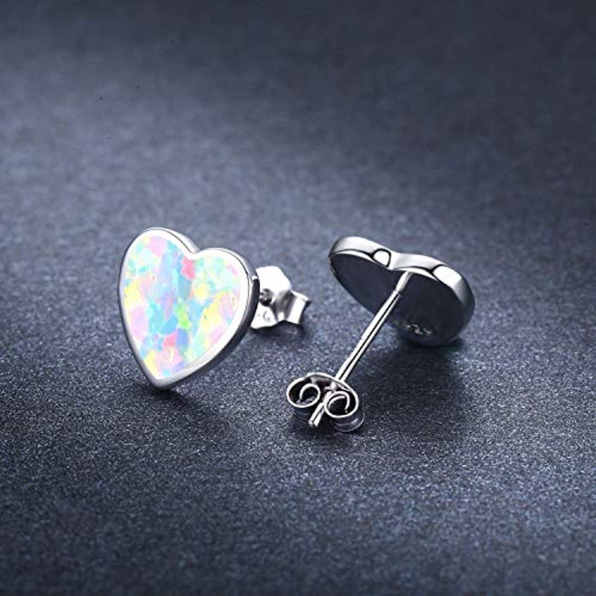 Sterling Silver Opal Heart Stud Earrings for Women Kids-5