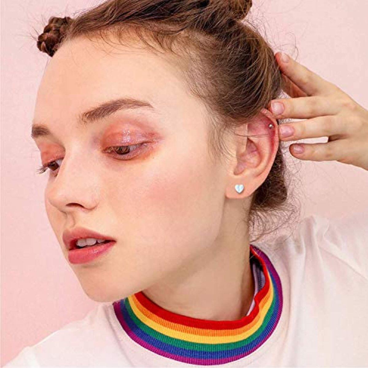 Sterling Silver Opal Heart Stud Earrings for Women Kids-2