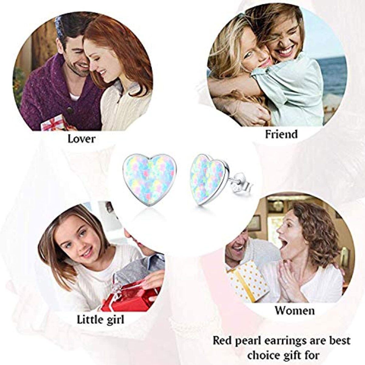 Sterling Silver Opal Heart Stud Earrings for Women Kids-6