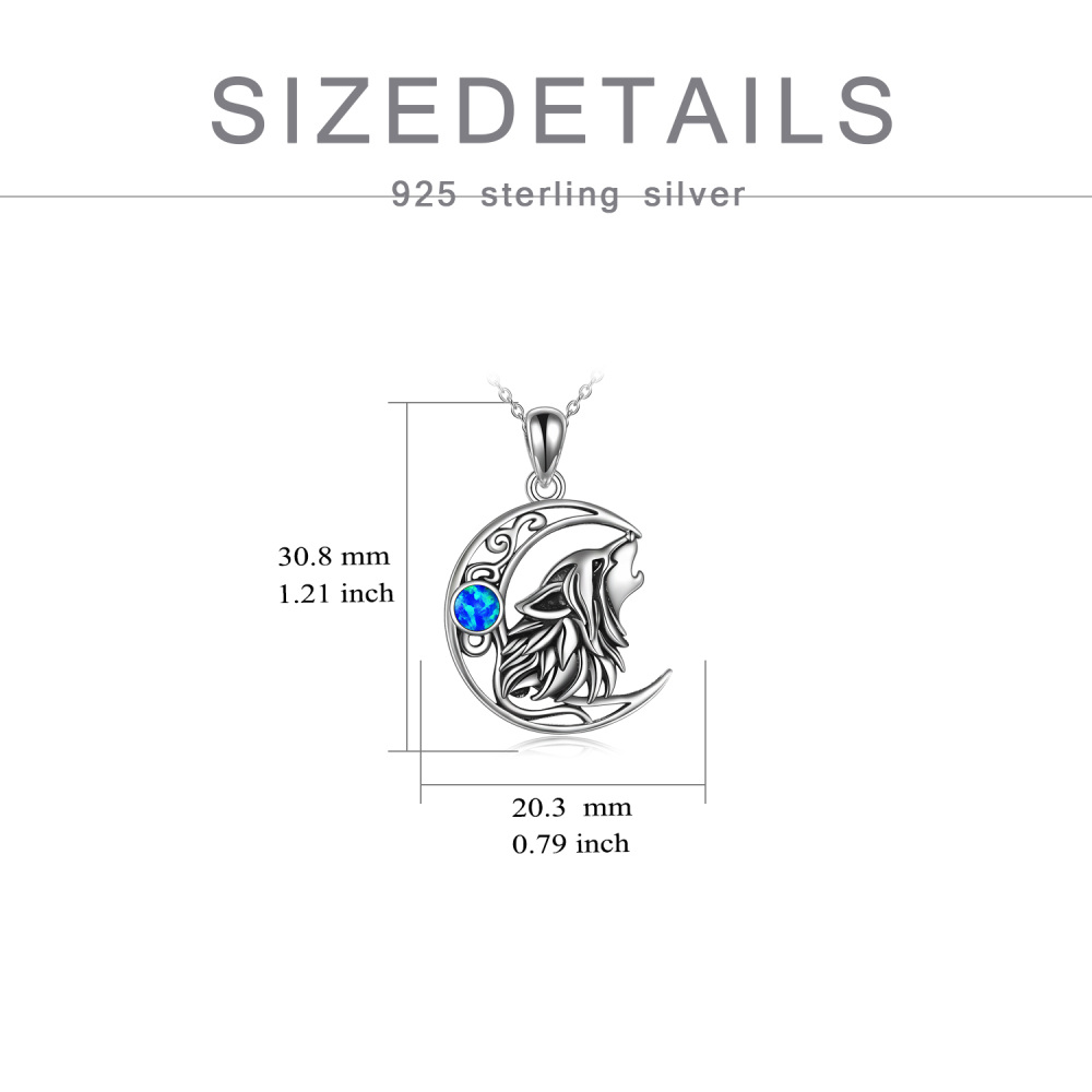 Collier pendentif lune et loup en argent sterling avec opale-5