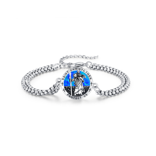 Armband aus Sterlingsilber mit Opal und Gravur des Heiligen Christophorus für Damen und Herren