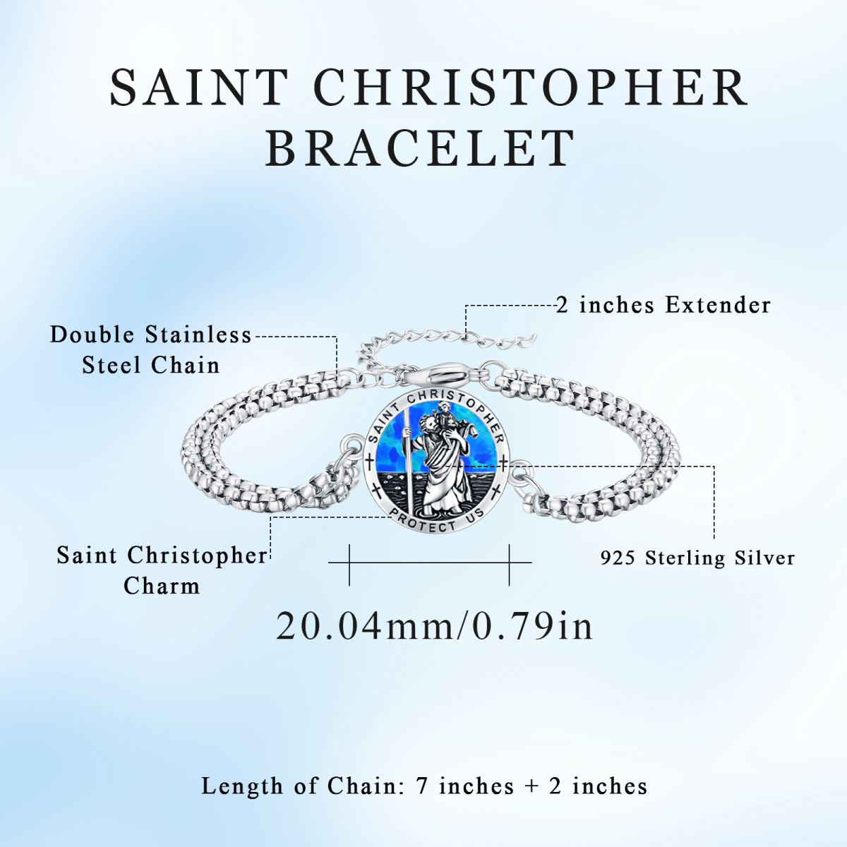 Sterling Silver Opal Saint Christopher Engraved Bracelet for Women Men-5