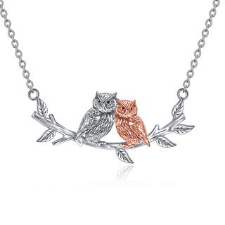 Sterling Silver Two-tone Owl & Ivy Pendant Necklace for Women-45