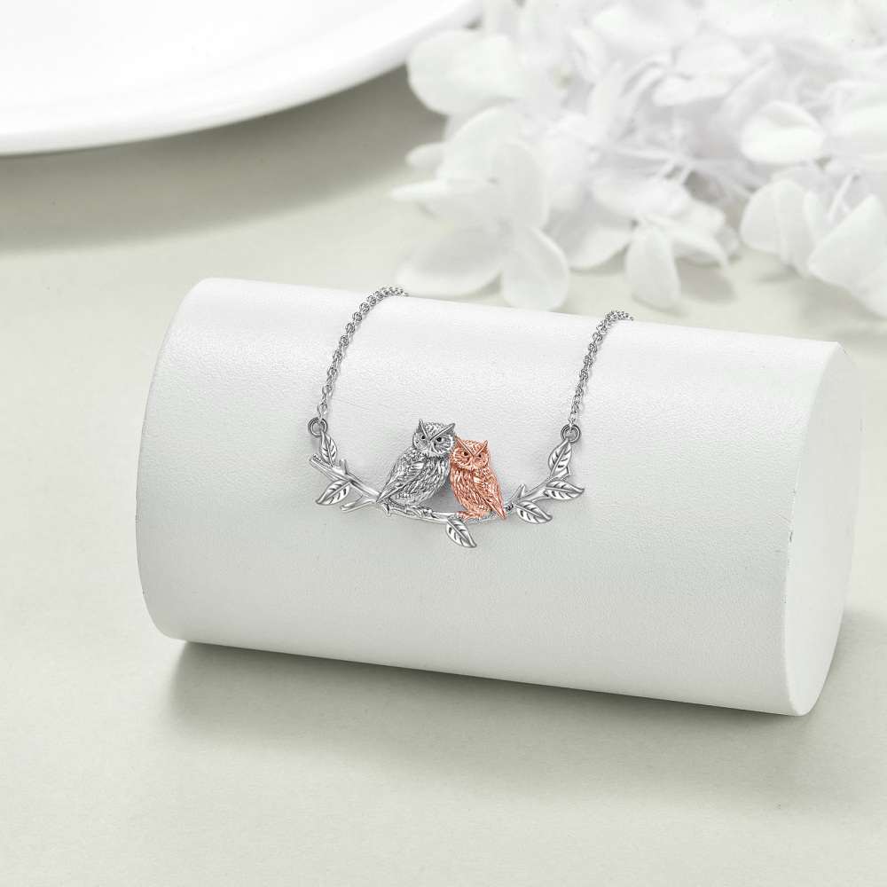 Sterling Silver Two-tone Owl & Ivy Pendant Necklace for Women-3
