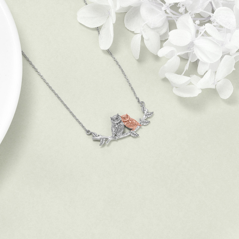 Sterling Silver Two-tone Owl & Ivy Pendant Necklace for Women-4
