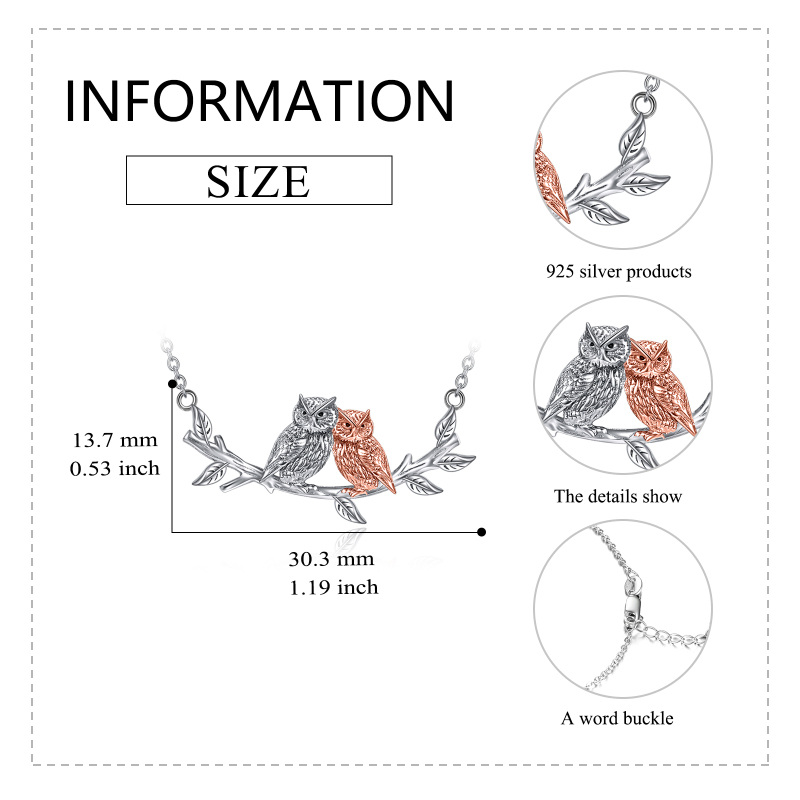 Sterling Silver Two-tone Owl & Ivy Pendant Necklace for Women-5