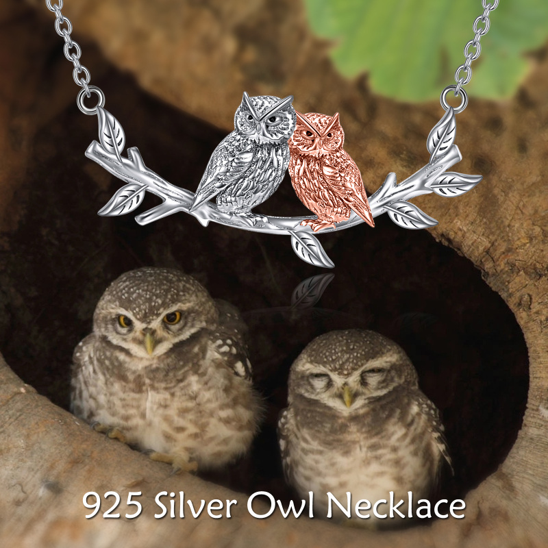 Sterling Silver Two-tone Owl & Ivy Pendant Necklace for Women-6