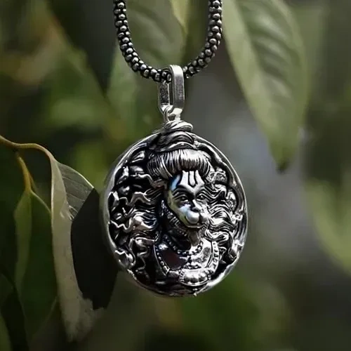 Oxidized Sterling Silver Lucky Monkey Hanuman Pendant Necklace for Men-1