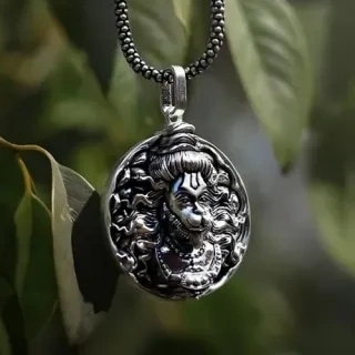 Oxidized Sterling Silver Lucky Monkey Hanuman Pendant Necklace for Men-3