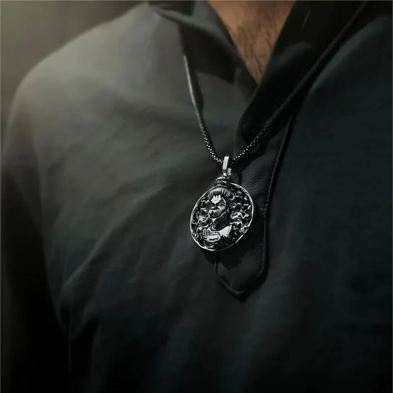 Collier pendentif singe porte-bonheur Hanuman en argent sterling oxydé pour homme-4