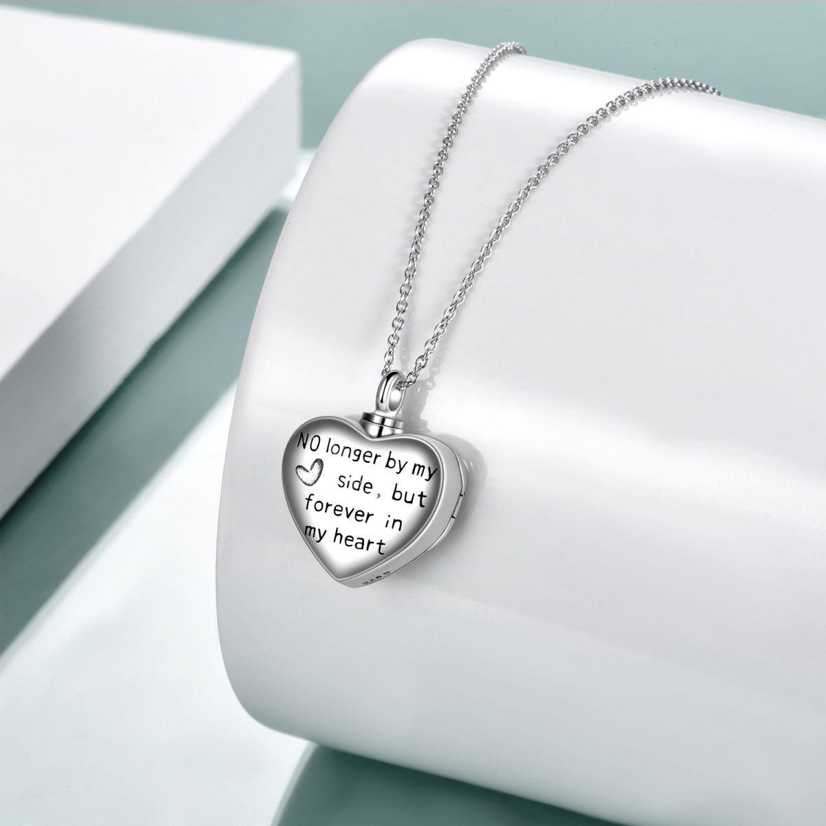 Collar con foto grabada personalizada en forma de corazón y pata de plata esterlina para mujeres y hombres-3