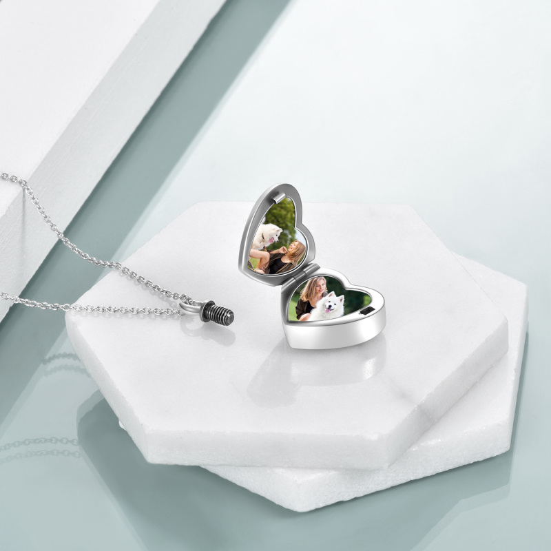 Sterling Zilveren Poot Hart Gepersonaliseerde Foto Medaillon Gegraveerde Ketting voor Vrouwen Mannen-4