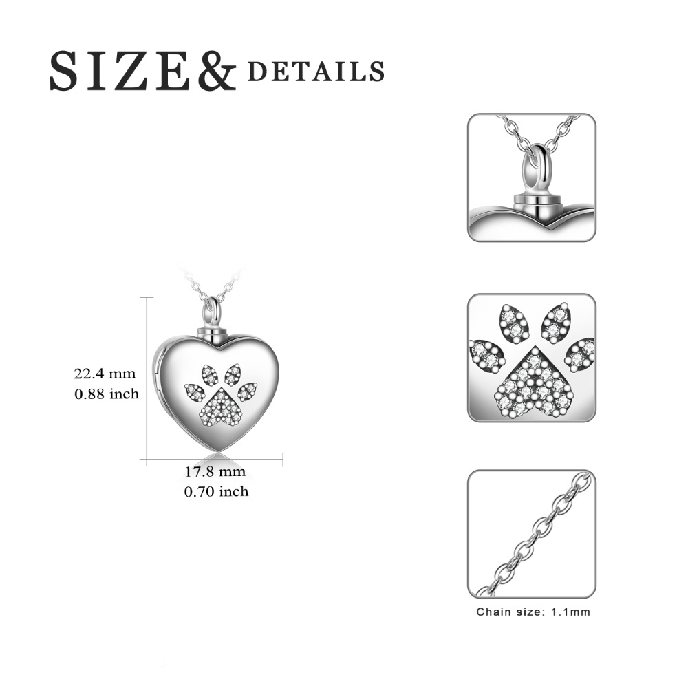 Sterling Silver Paw Heart Personalized Photo Locket Engraved Necklace for Women Men-5