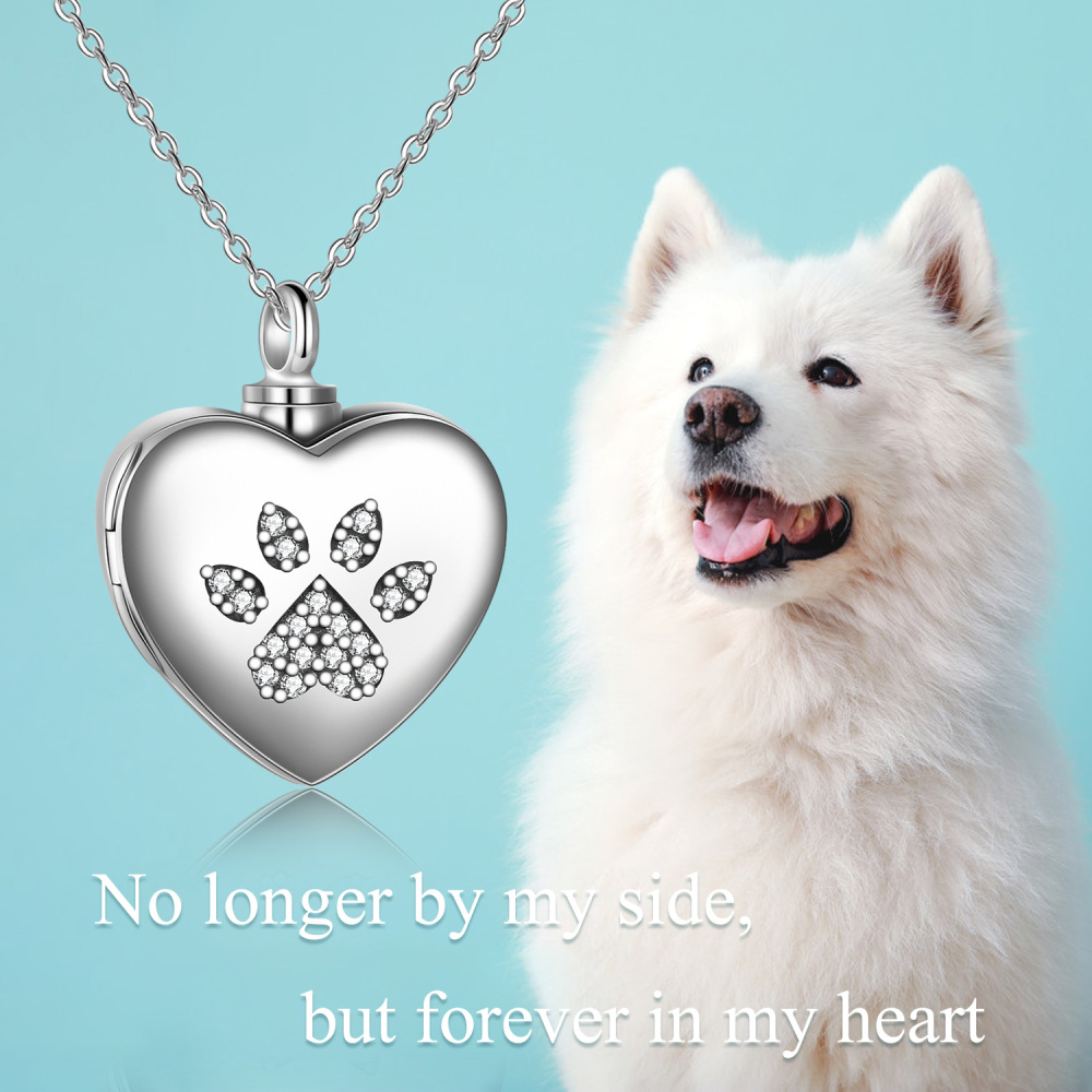 Sterling Silver Paw Heart Personalized Photo Locket Engraved Necklace for Women Men-6