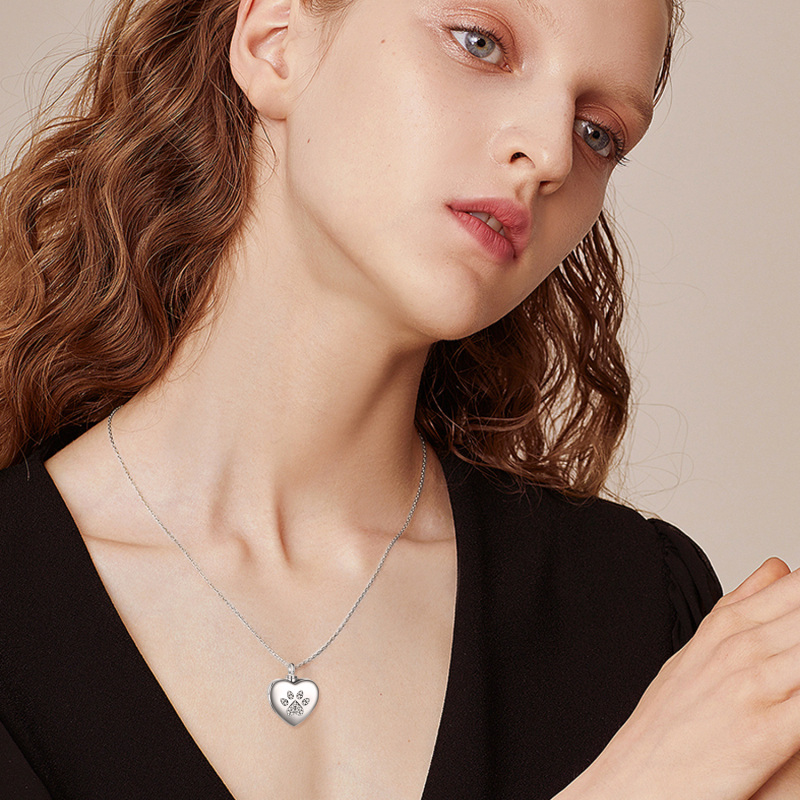 Sterling Zilveren Poot Hart Gepersonaliseerde Foto Medaillon Gegraveerde Ketting voor Vrouwen Mannen-2