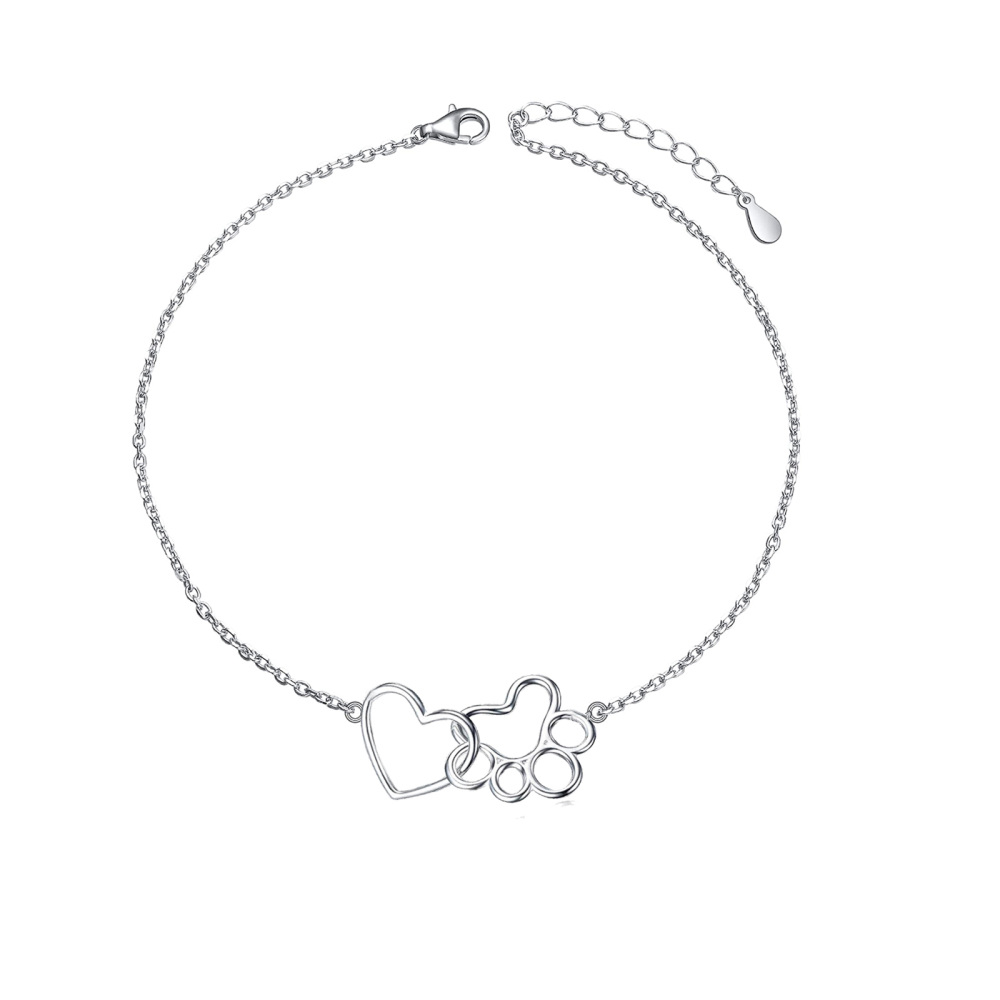 Sterling Silver Paw & Heart Charm Bracelet-1