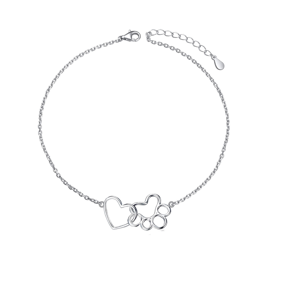 Sterling Silver Paw & Heart Pendant Bracelet-1