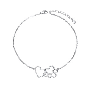 Sterling Silver Paw & Heart Charm Bracelet-22