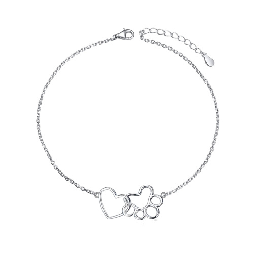 Sterling Silver Paw & Heart Charm Bracelet