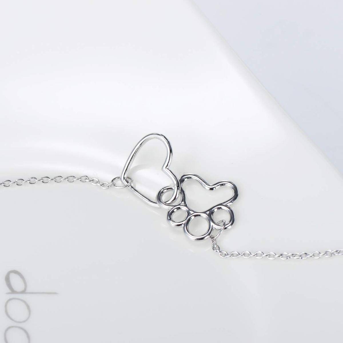 Sterling Silver Paw & Heart Pendant Bracelet-3