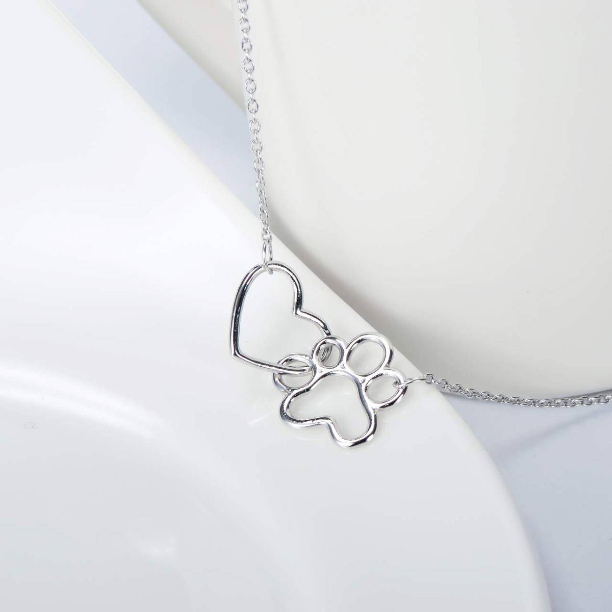 Sterling Silver Paw & Heart Pendant Bracelet-4