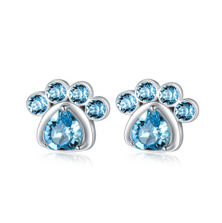 Sterling Silver Crystal Paw Stud Earrings-42