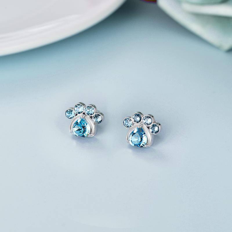 Sterling Silver Crystal Paw Stud Earrings-2