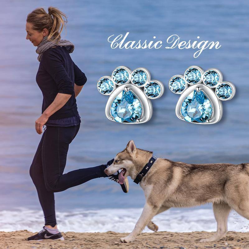 Sterling Silver Crystal Paw Stud Earrings-5