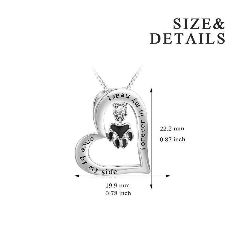 Sterling Silver Cubic Zirconia Paw Heart Engraved Necklace for Women Men-5