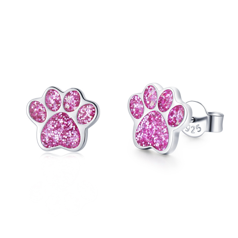 Sterling Silver Cubic Zirconia Paw Stud Earrings-2