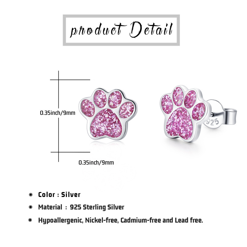 Pendientes de plata de ley con forma de pata y circonita cúbica-5