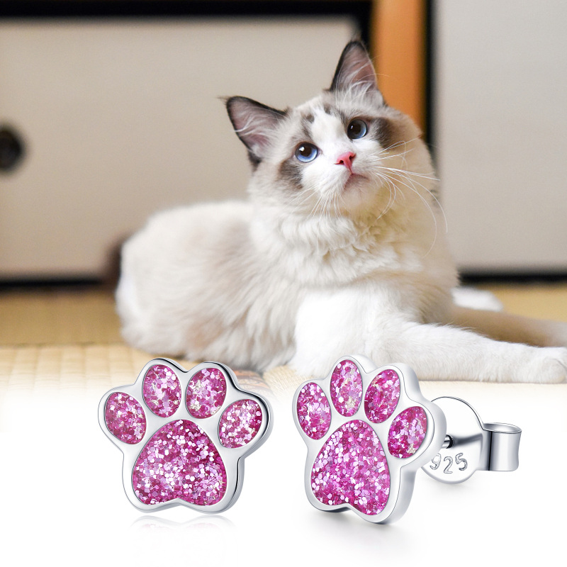 Pendientes de plata de ley con forma de pata y circonita cúbica-6