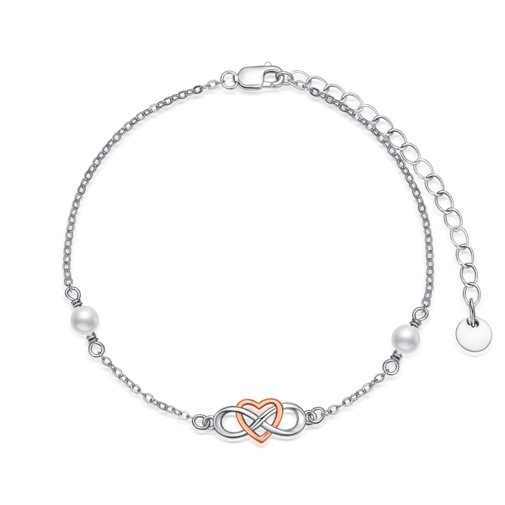 Bracelet pendentif en argent sterling avec symbole de l'infini en forme de cœur et de perle-1