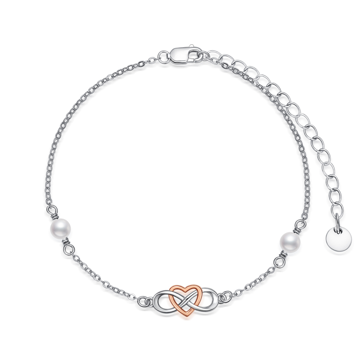 Sterling Silver Pearl Heart & Infinity Symbol Charm Bracelet-1