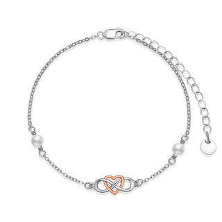 Sterling Silver Pearl Heart & Infinity Symbol Charm Bracelet-30