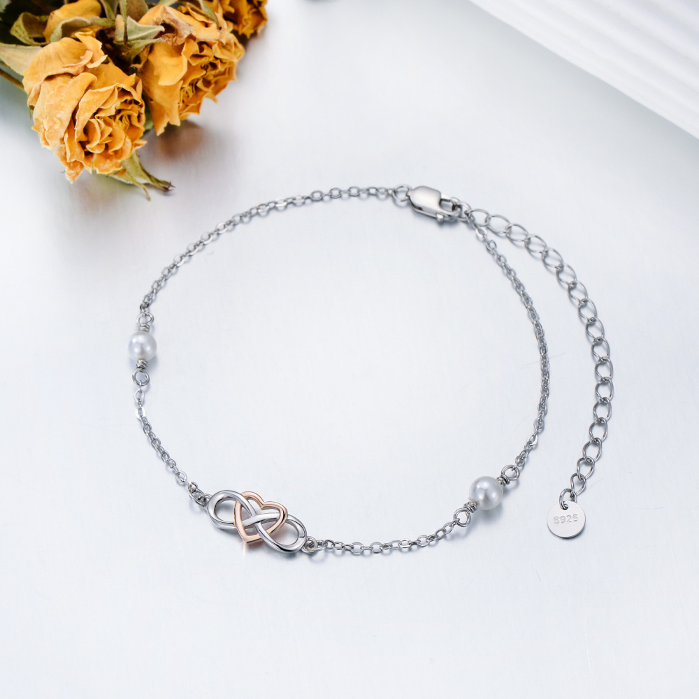 Bracelet pendentif en argent sterling avec symbole de l'infini en forme de cœur et de perle-3